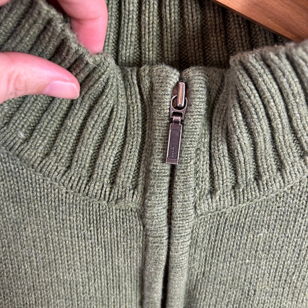 Croft & Barrow Mens Full Zip Sweater Olive Green Mock Neck Ribbed Knit Large - Picture 6 of 11